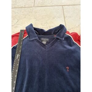 Vintage Guess Shirt Mens XXL Velour Velvet Y2K Rugby 90s Navy Blue Red